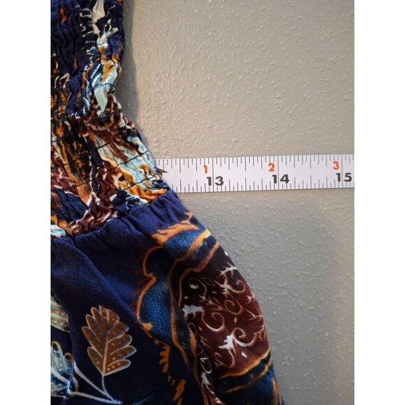 Jance Womens Smocked Midi Dress M Blue Tiered Floral Off Shoulder Cottagecore - Picture 5 of 6